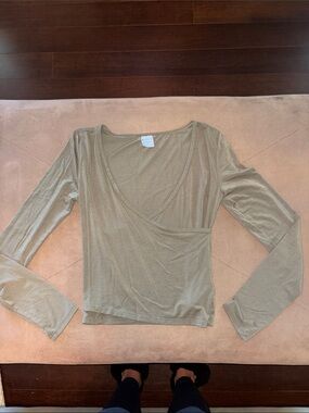 Athleta Olive Wrap V-Neck Long Sleeve Top